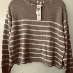 Women’s Vigoss Crew Neck Striped Sweater - Tan and White